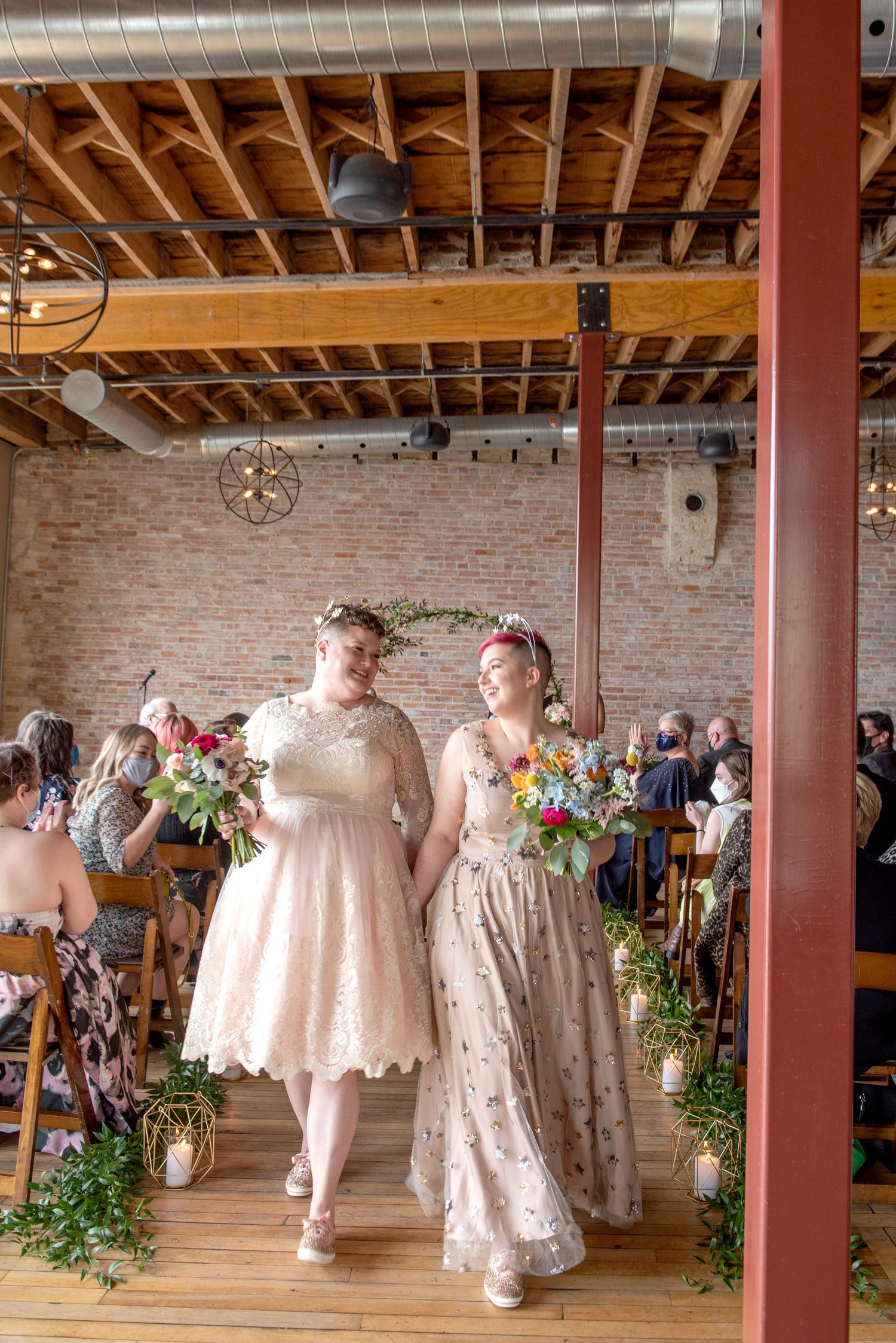 LGBTQ+ wedding showing two brides just married in Paris, ON at the Arlington. Rivers Edge, Paris, ON.
