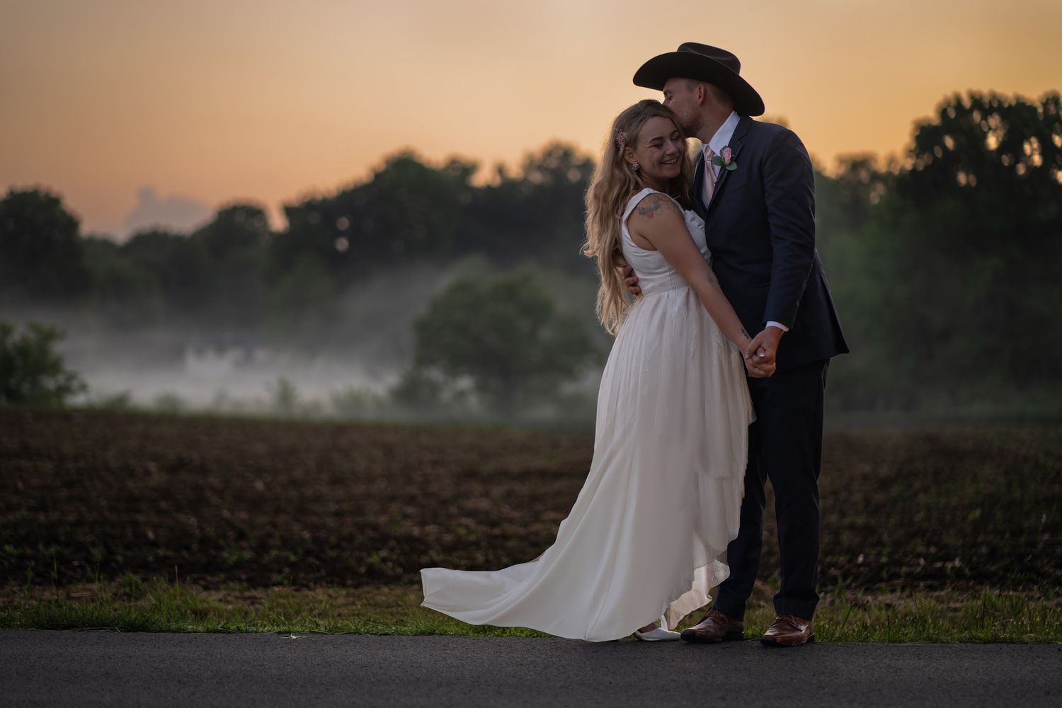 golden hour Bride and groom wedding photo