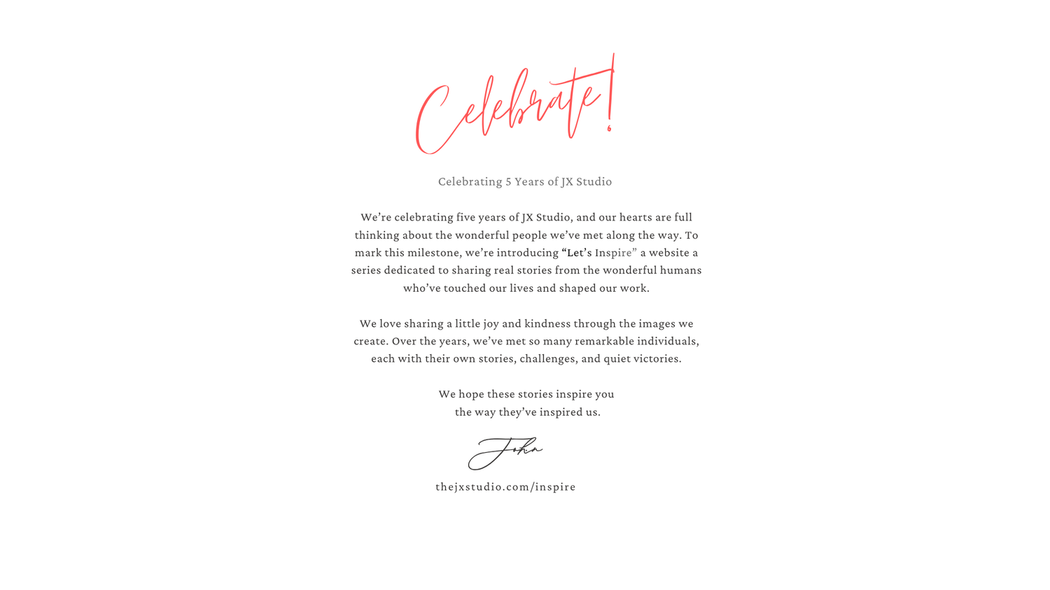 Minimalist white paper document showing elegant handwritten text and signatures on a clean background.