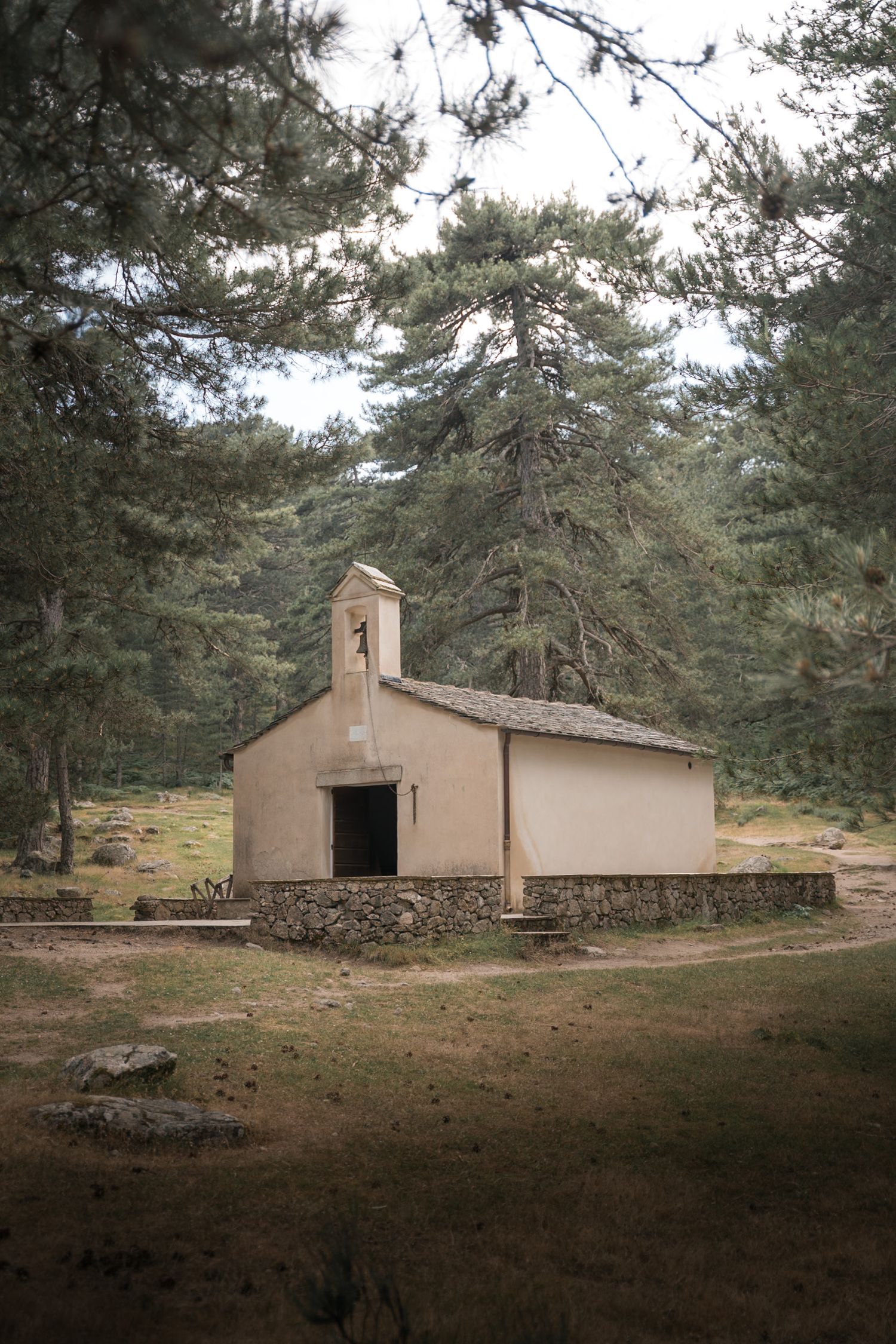 chapelle de la sainte vierge dans la foret au milieu des pins aux aiguilles de bavella