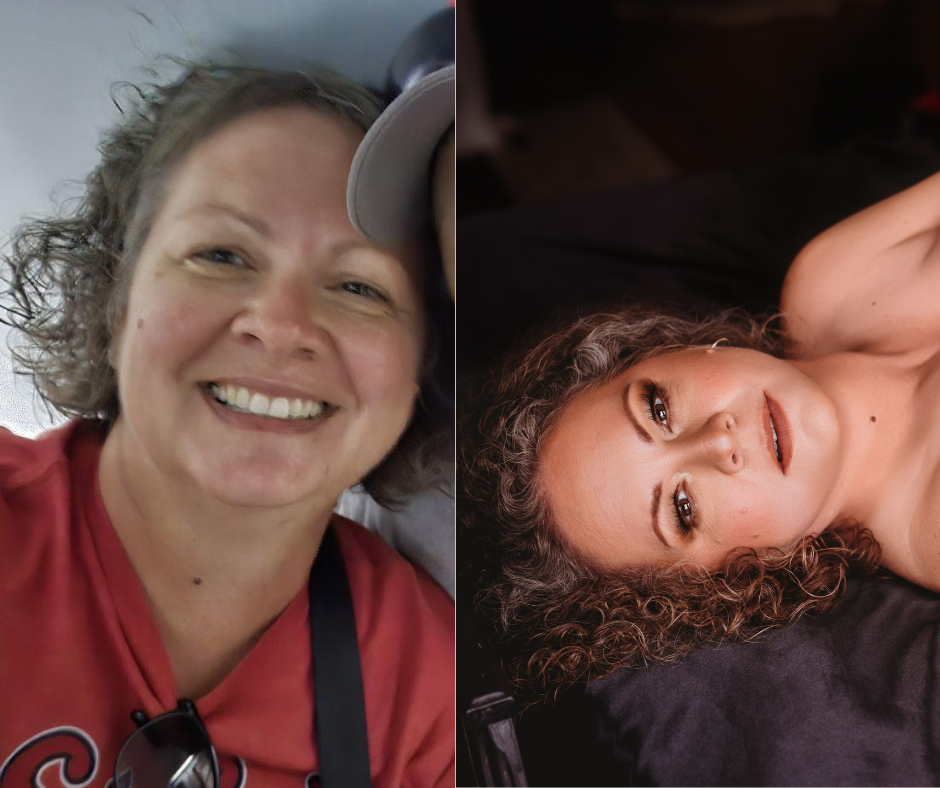 A series of selfie photos arranged in a horizontal row showing someone with curly hair in various poses and expressions.