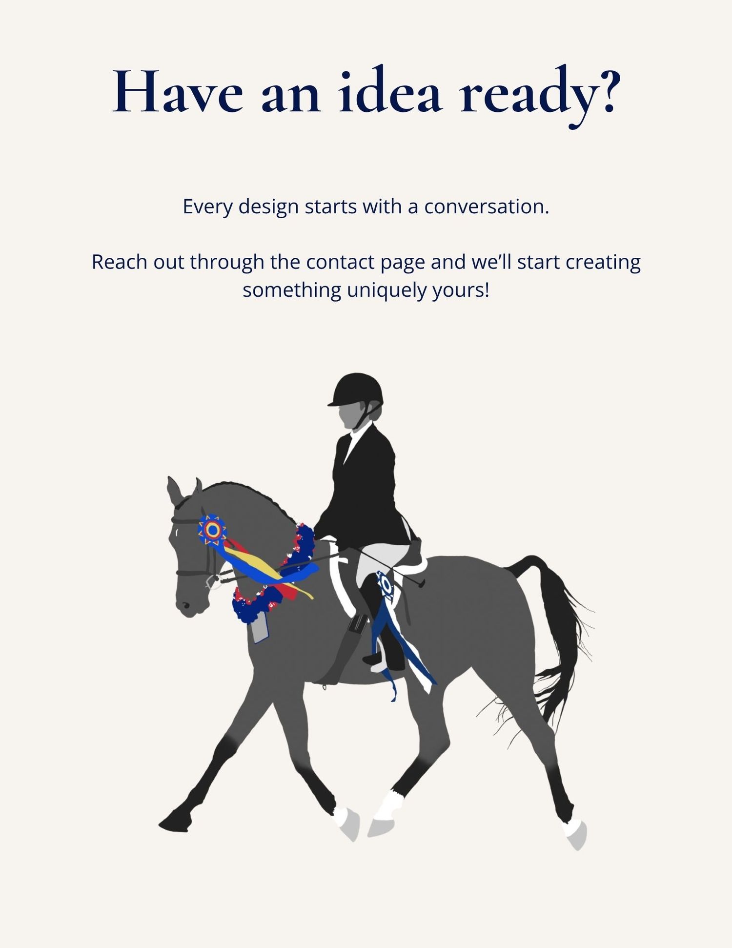 Illustration of three gray horses with blue and red accents showing website design process steps.