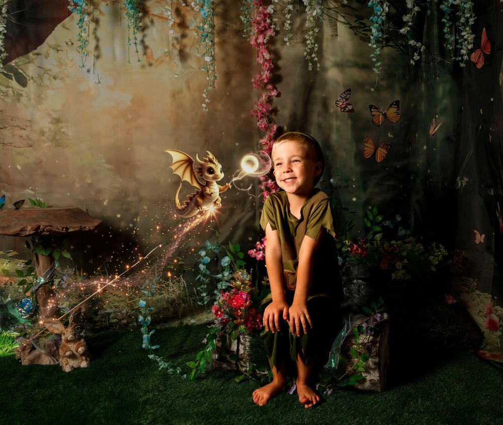 Enchanted forest scene with dandelion wishes, magical lighting, and whimsical floral decorations creating a fairytale atmosphere.