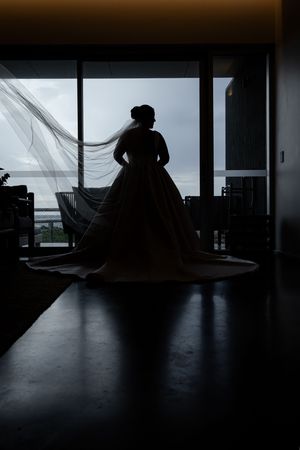 A silhouetted figure sits in darkness with flowing fabric creating a dramatic moody cinematic atmosphere.