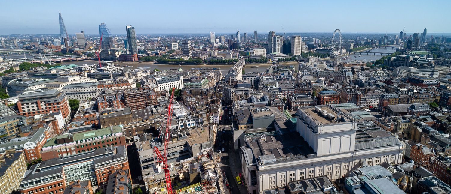 Architectural drone photograph of London Skyline
