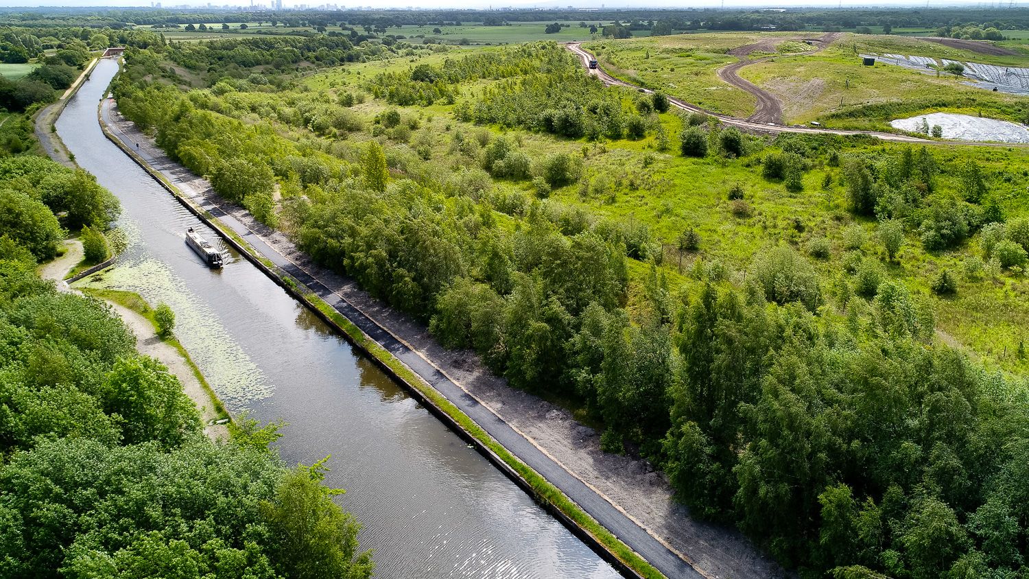 Architectural drone photograph of Bridgewater Canal, Astley