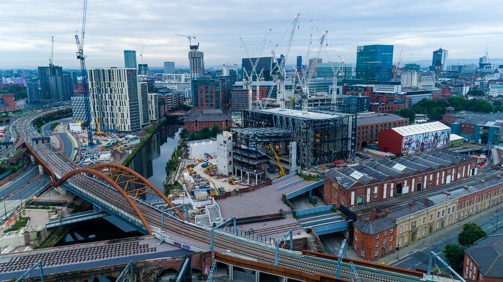 Architectural drone photograph of construction work on Aviva Studios, Manchester