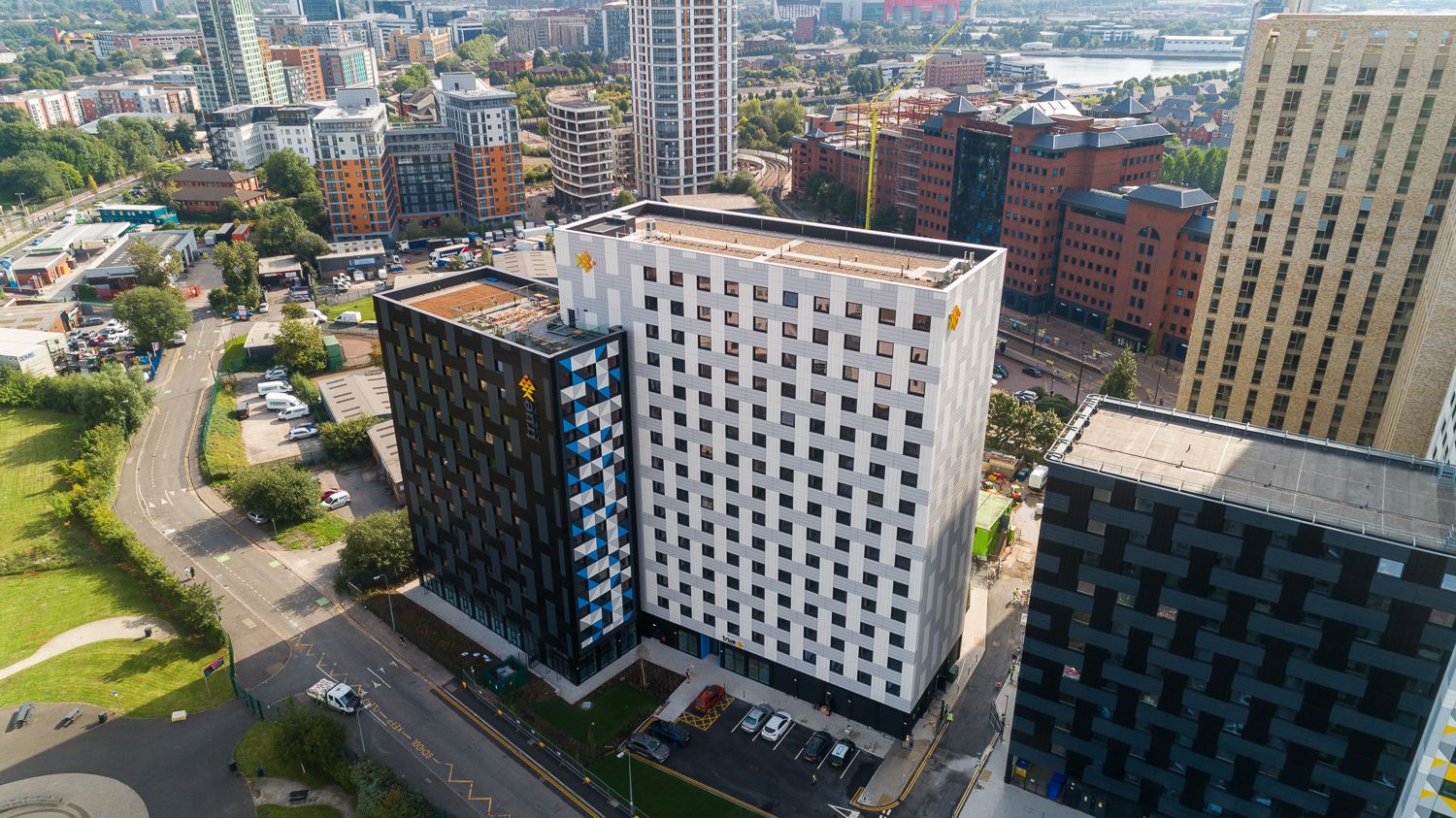Architectural drone photograph of Student Accommodation, Salford