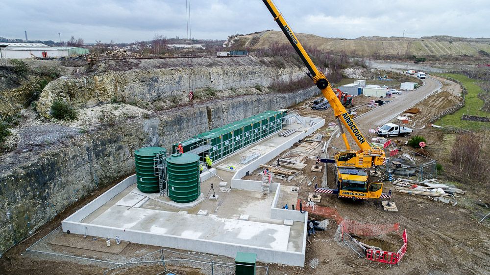 Drone photograph of installation of new waste water treatment