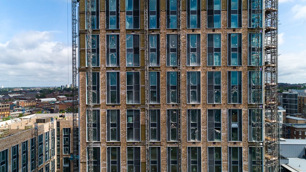 Architectural drone photograph of Pall Mall Apartments, Liverpool