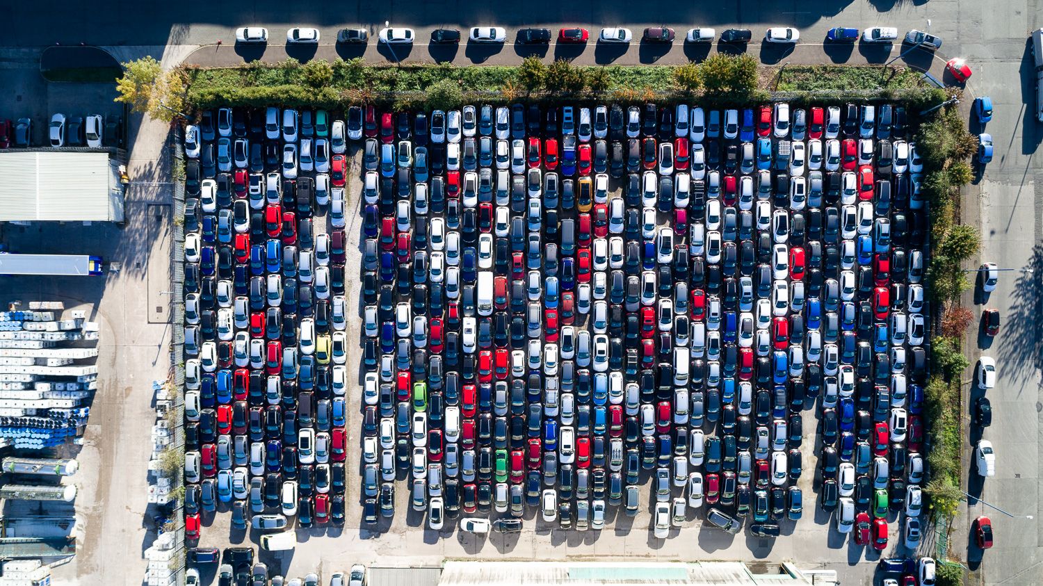 Architectural drone photograph of airport carpark, Wythenshawe, Manchester