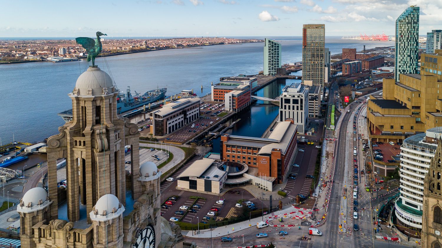 Architectural drone photograph of Liverpool
