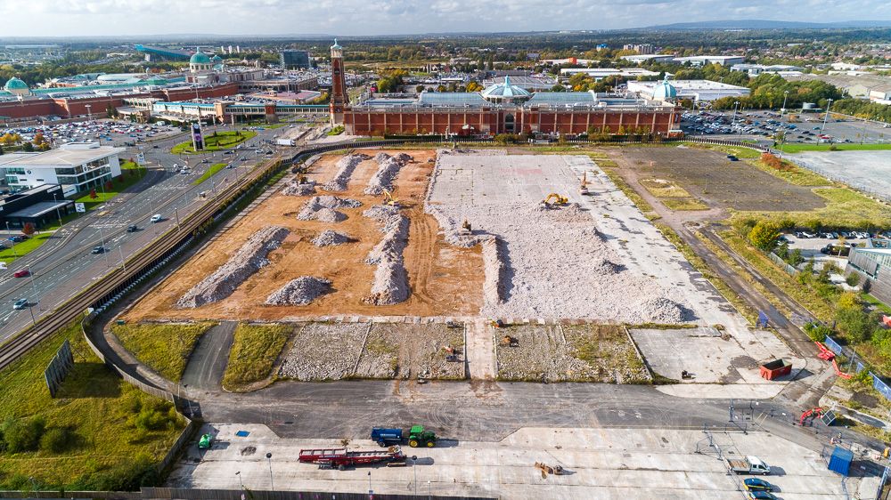 Drone photograph of Therme Spa Manchester groundworks