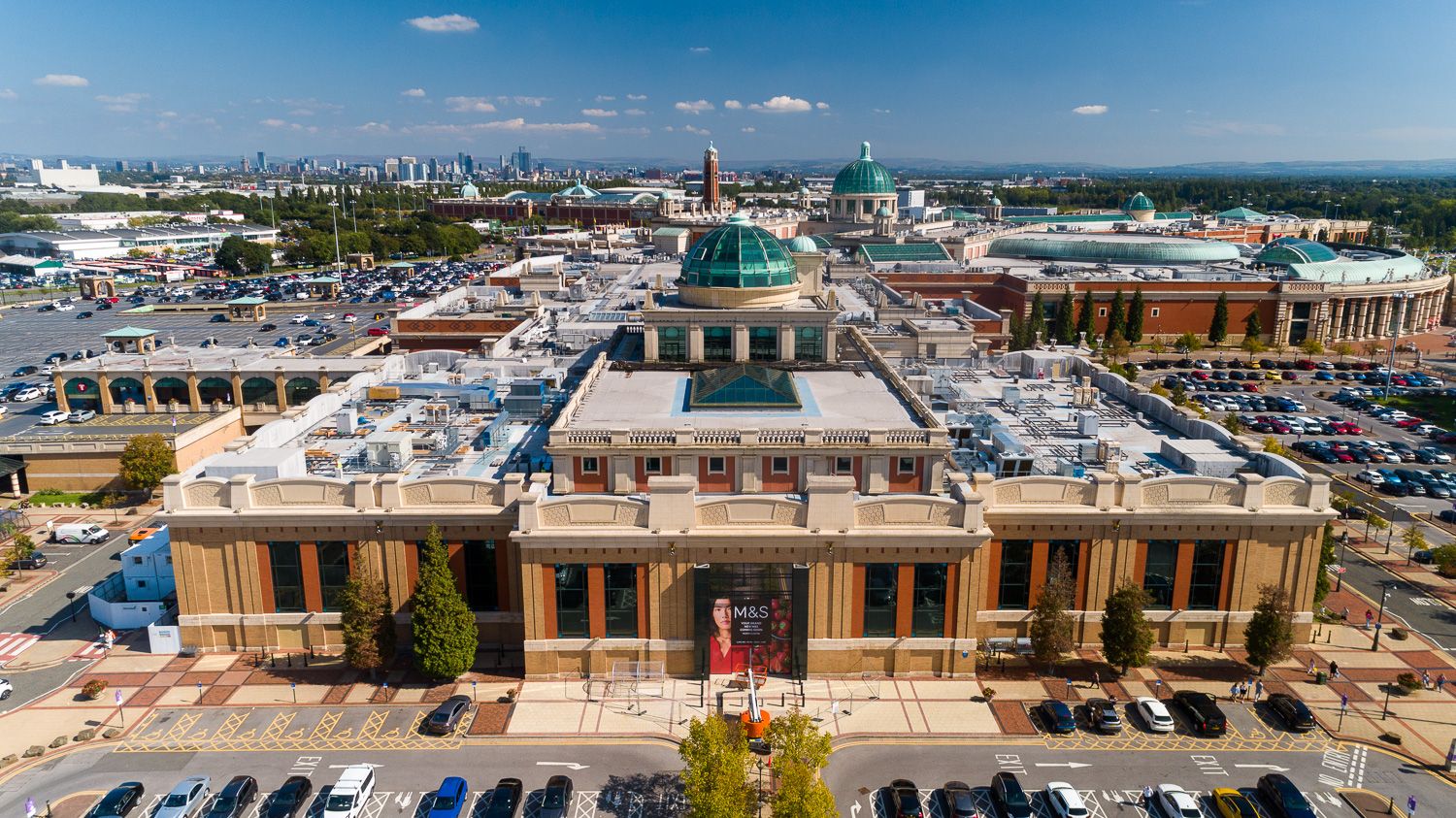 Architectural drone photograph of Trafford Centre, Manchester