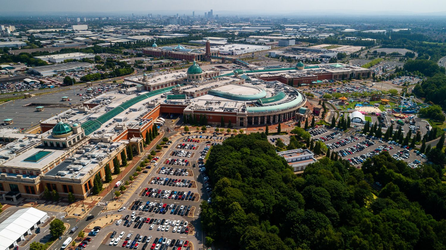 Architectural drone photograph of Trafford Centre, Manchester