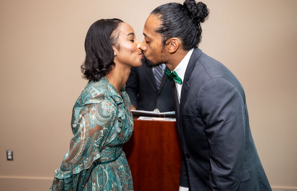 A tender moment shared between a couple during their ceremony.