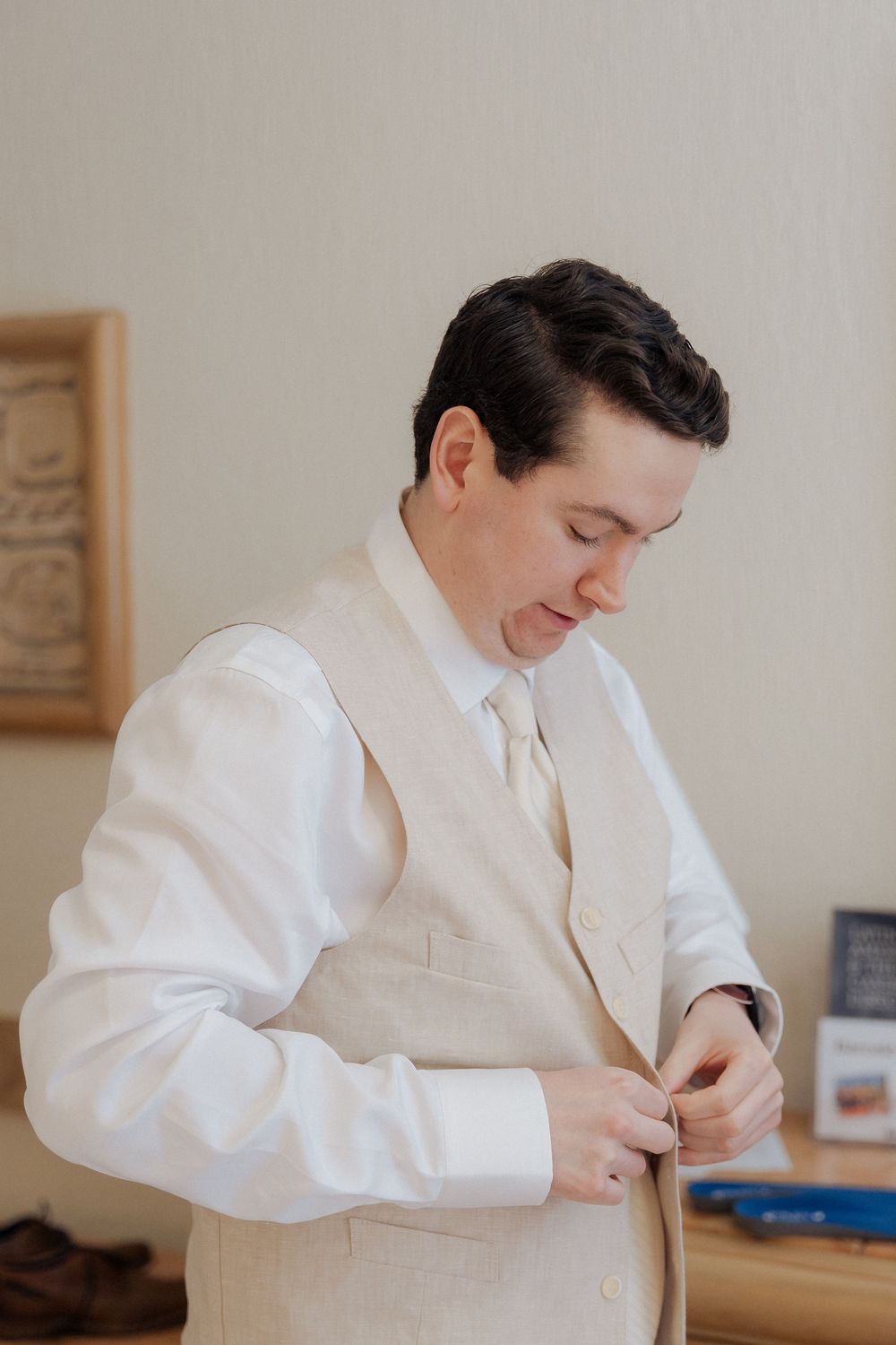 groom getting ready portraits in Riviera Maya Mexico, Barcelo Maya Tropical wedding photographer destination wedding photography packages