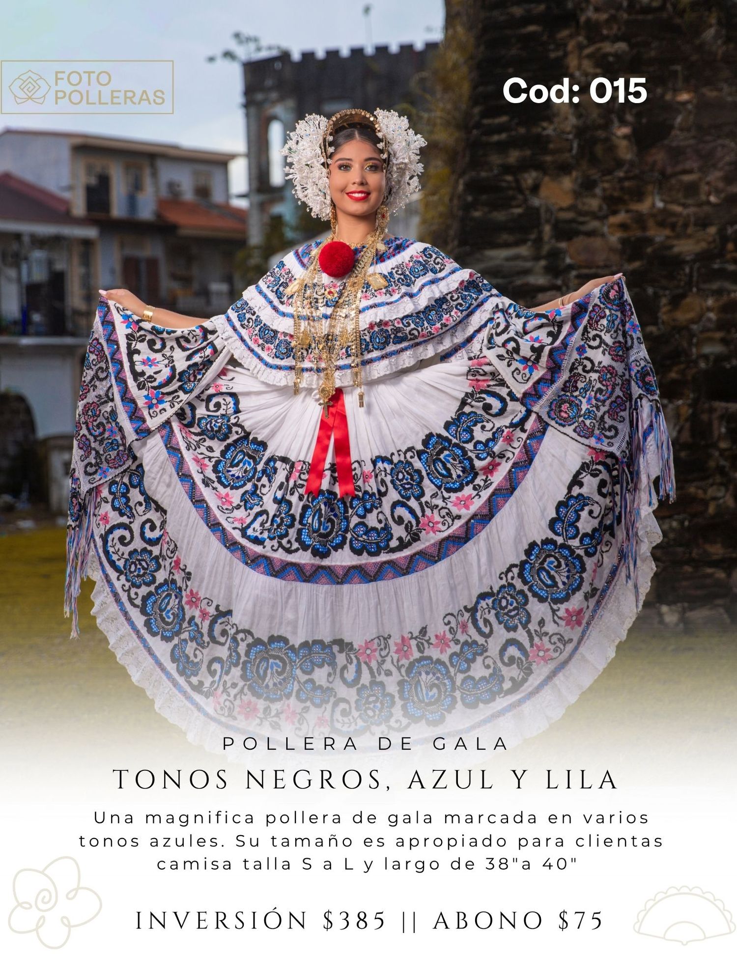 mujer bailando durante una sesion de fots tradicional con pollera en la ciudad de panama