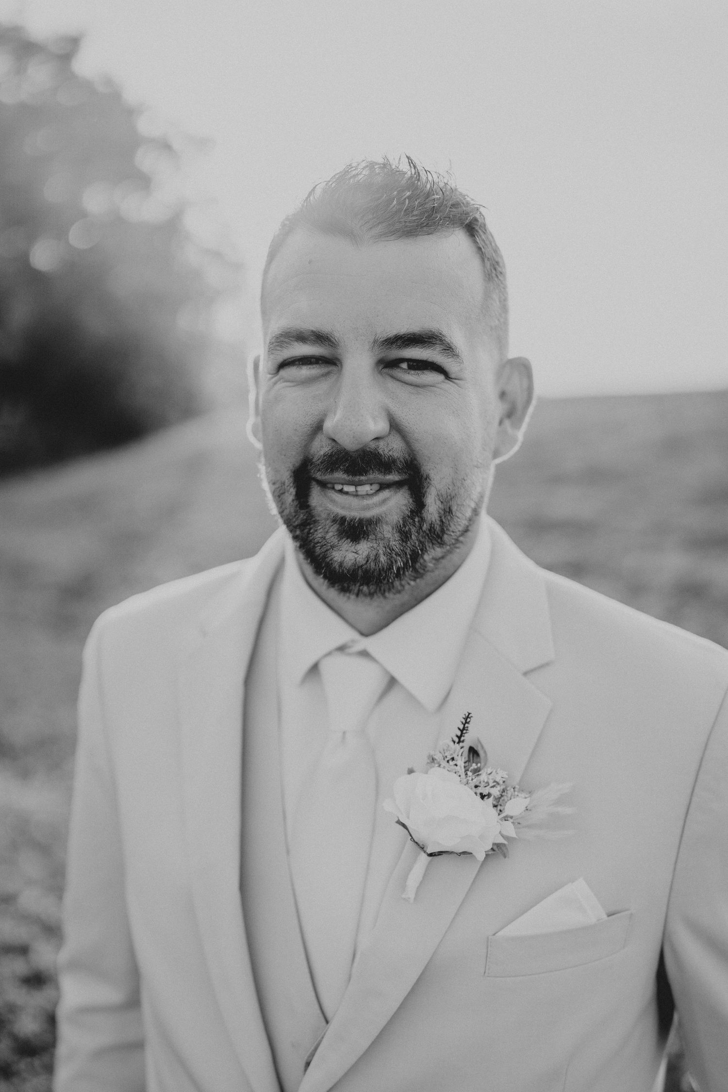 A series of monochromatic portraits showing emotions and expressions in formal white attire.