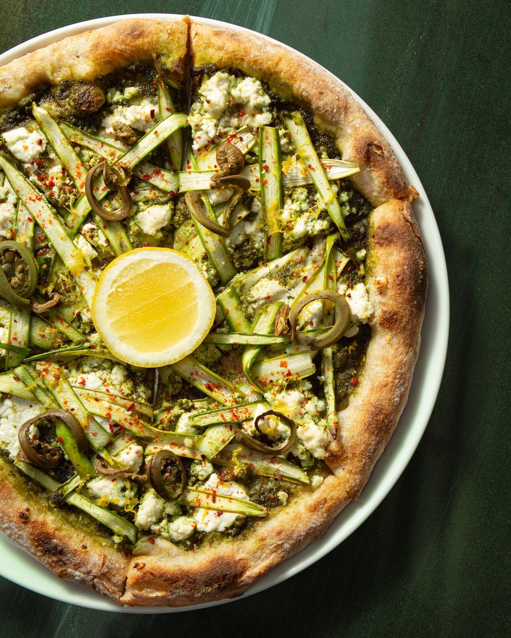Food photography for Daphne featuring their asparagus pizza.