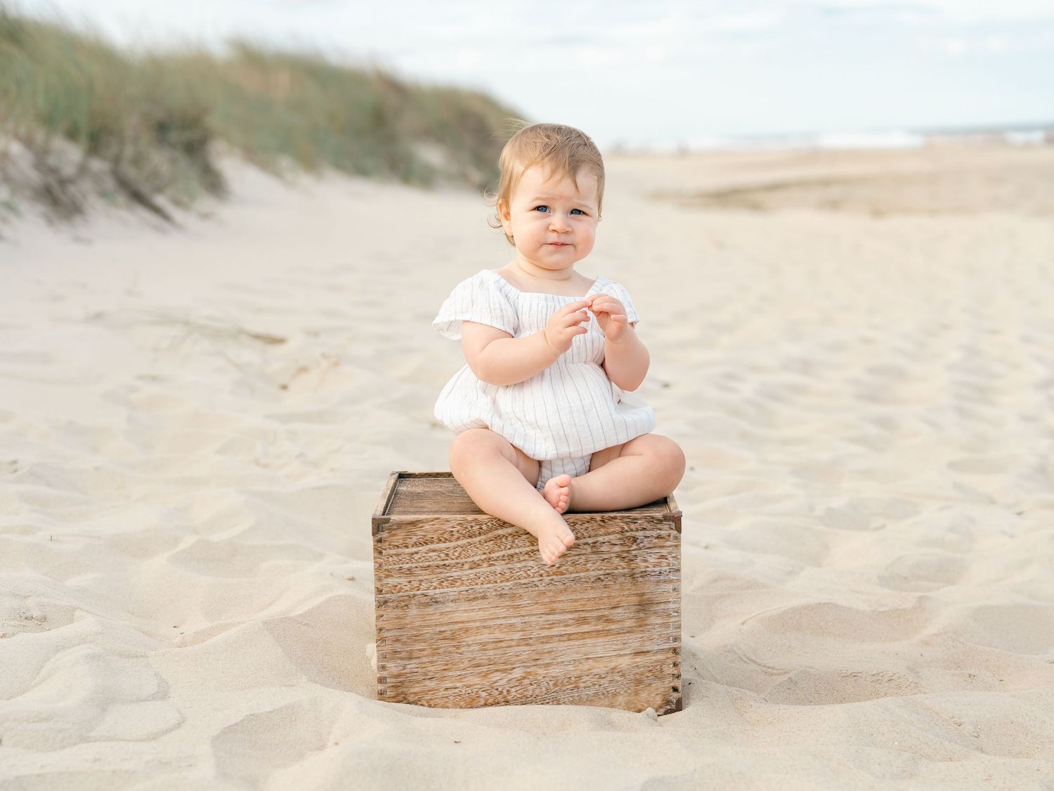 One year old girl photo session on the beach in Monmouth County NJ.