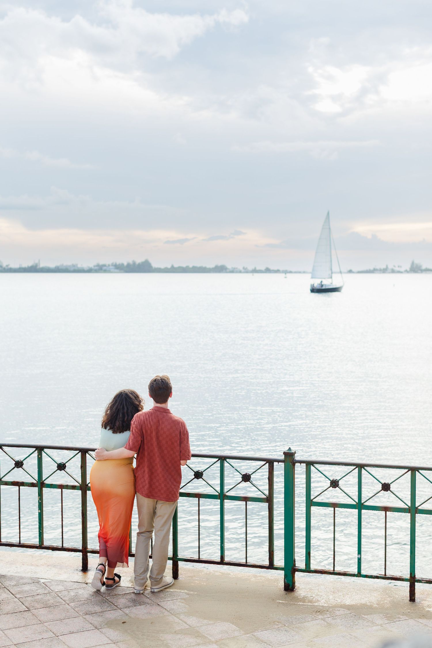 Surprise marriage proposal in Old San Juan, Puerto Rico. Paseo de la Princesa. Man and woman.