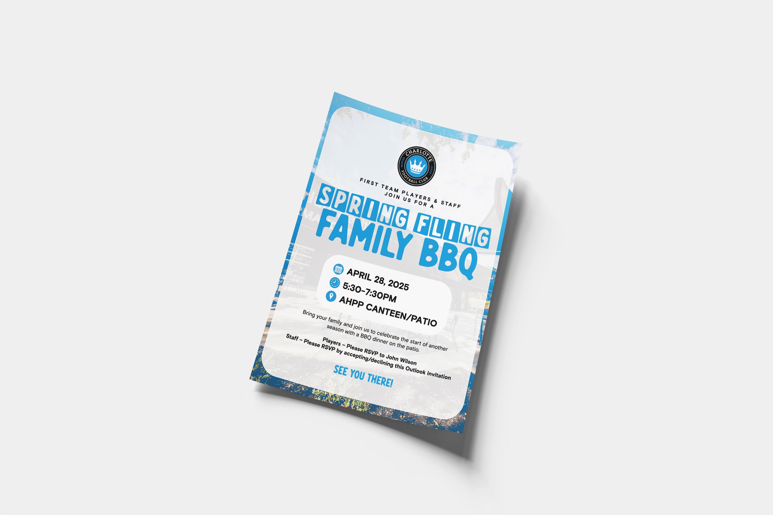 Spring Fling Family BBQ event flyer with blue design on April 26 2025.