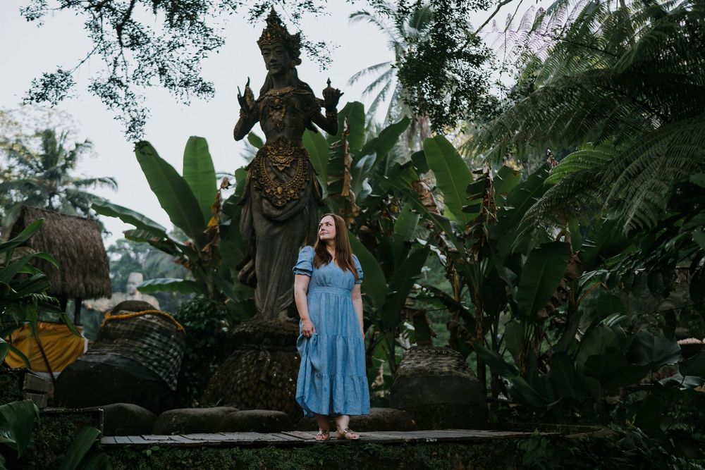 Professional solo lifestyle photoshoot at Alas Harum Ubud with lush rice terrace views.
