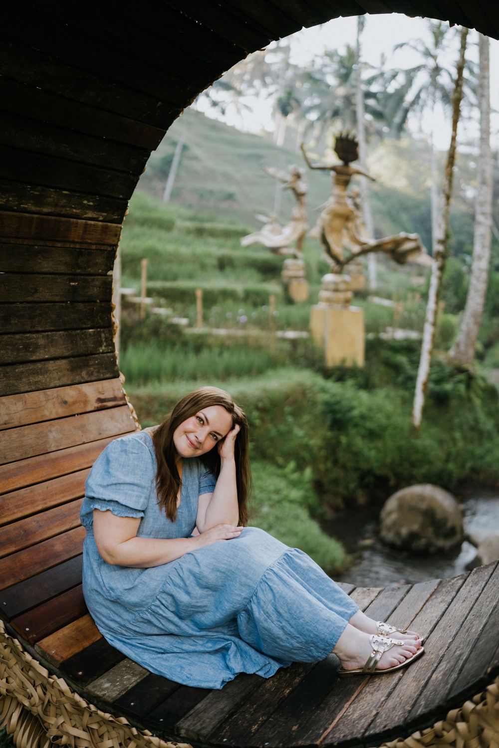 Professional solo lifestyle photoshoot at Alas Harum Ubud with lush rice terrace views.