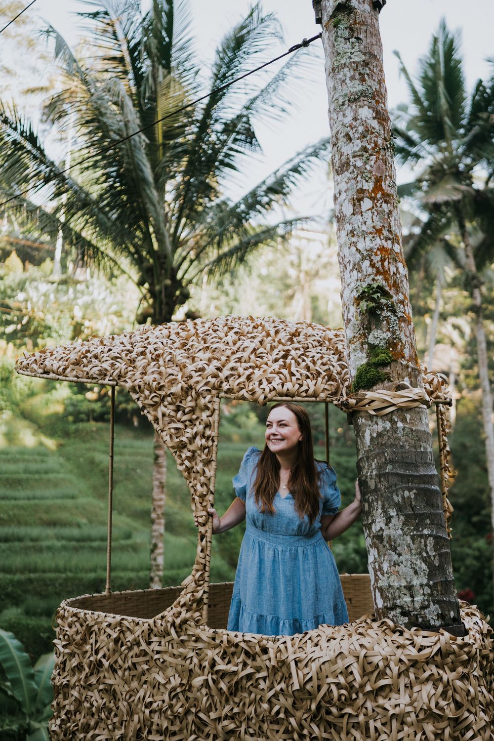 Professional solo lifestyle photoshoot at Alas Harum Ubud with lush rice terrace views.