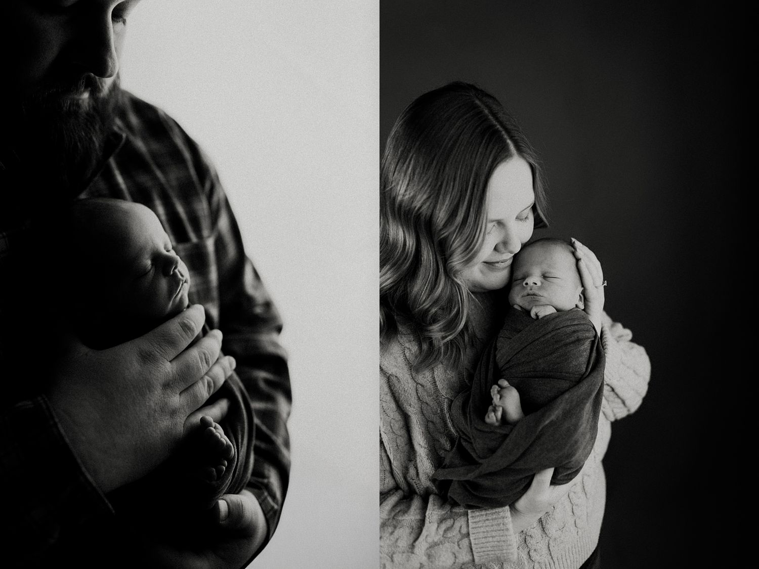 A series of black and white artistic photographs showing intimate romantic moments between a couple in dramatic lighting.