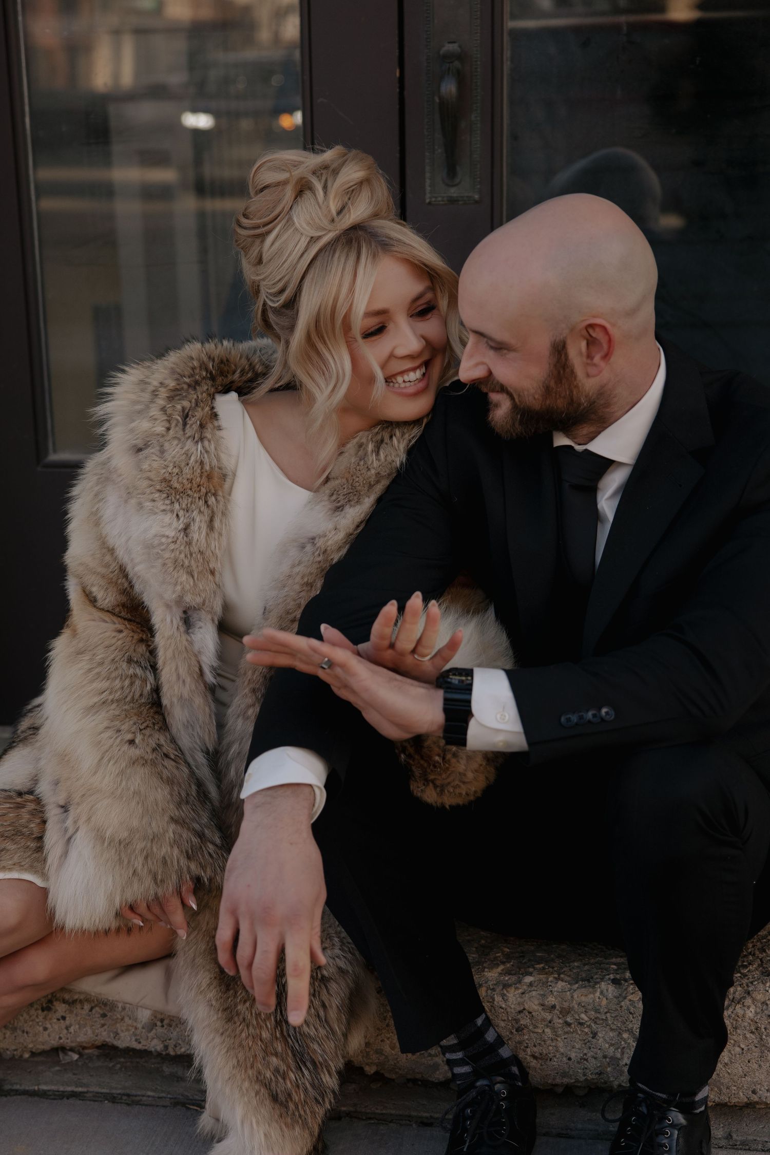 elopement couple excited about their rings in calgary alberta
