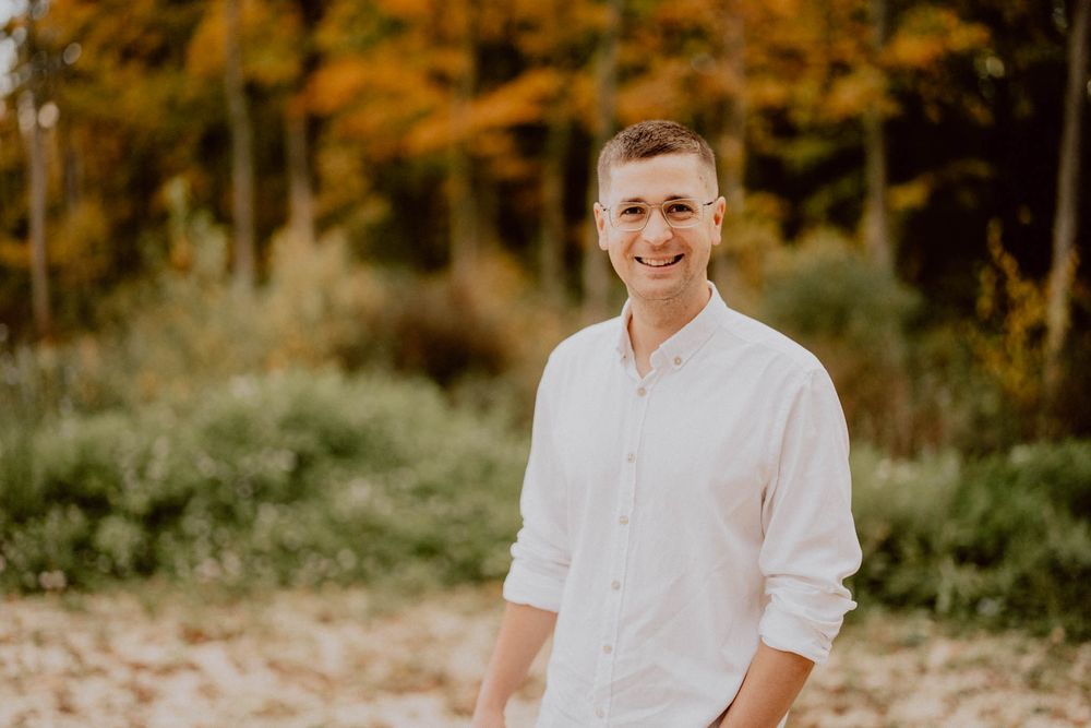 A group of outdoor portrait photos taken in a natural setting with warm autumn colors and golden sunlight.
