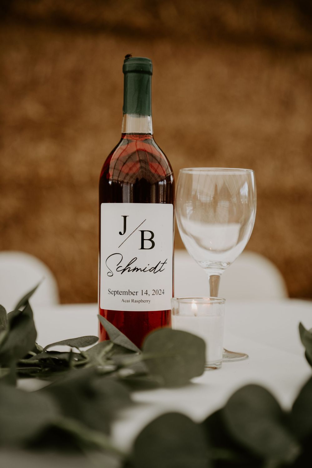 wedding wine bottle with glass