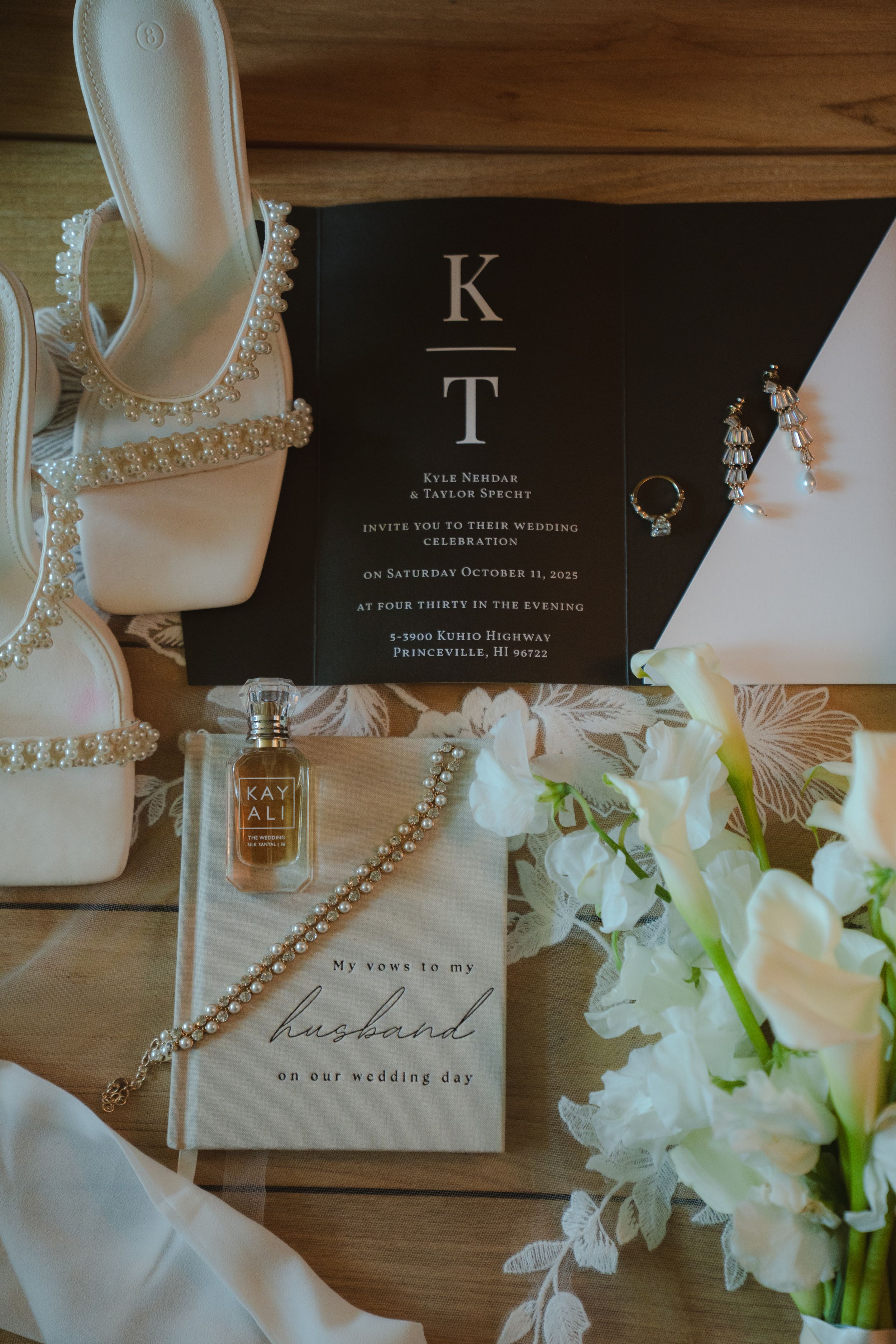 invitation suite flat lay for kauai wedding by Kauai Wedding Photographer