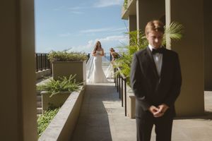 first look with bride and groom at kauai wedding by Kauai Wedding Photographer