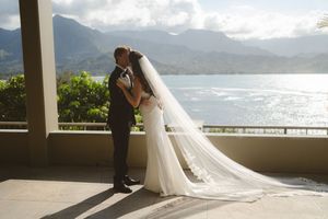 first look with bride and groom at kauai wedding by Kauai Wedding Photographer