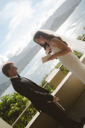 first look with bride and groom at kauai wedding by Kauai Wedding Photographer