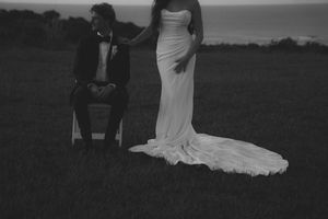 bride and groom posing at sunset at Kauai wedding by Kauai Wedding Photographer