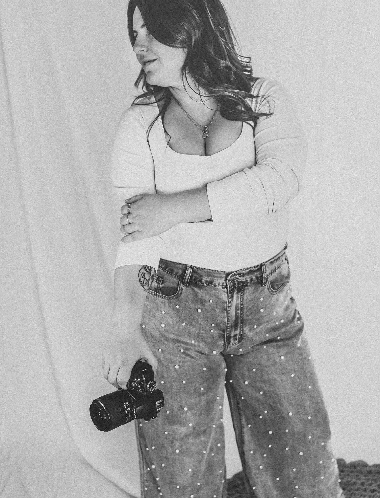 Black and white photo woman photographer Virginia self portrait
