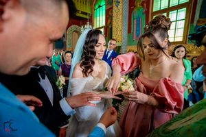 Orthodox church ceremony space showcases traditional architecture and decorative elements.