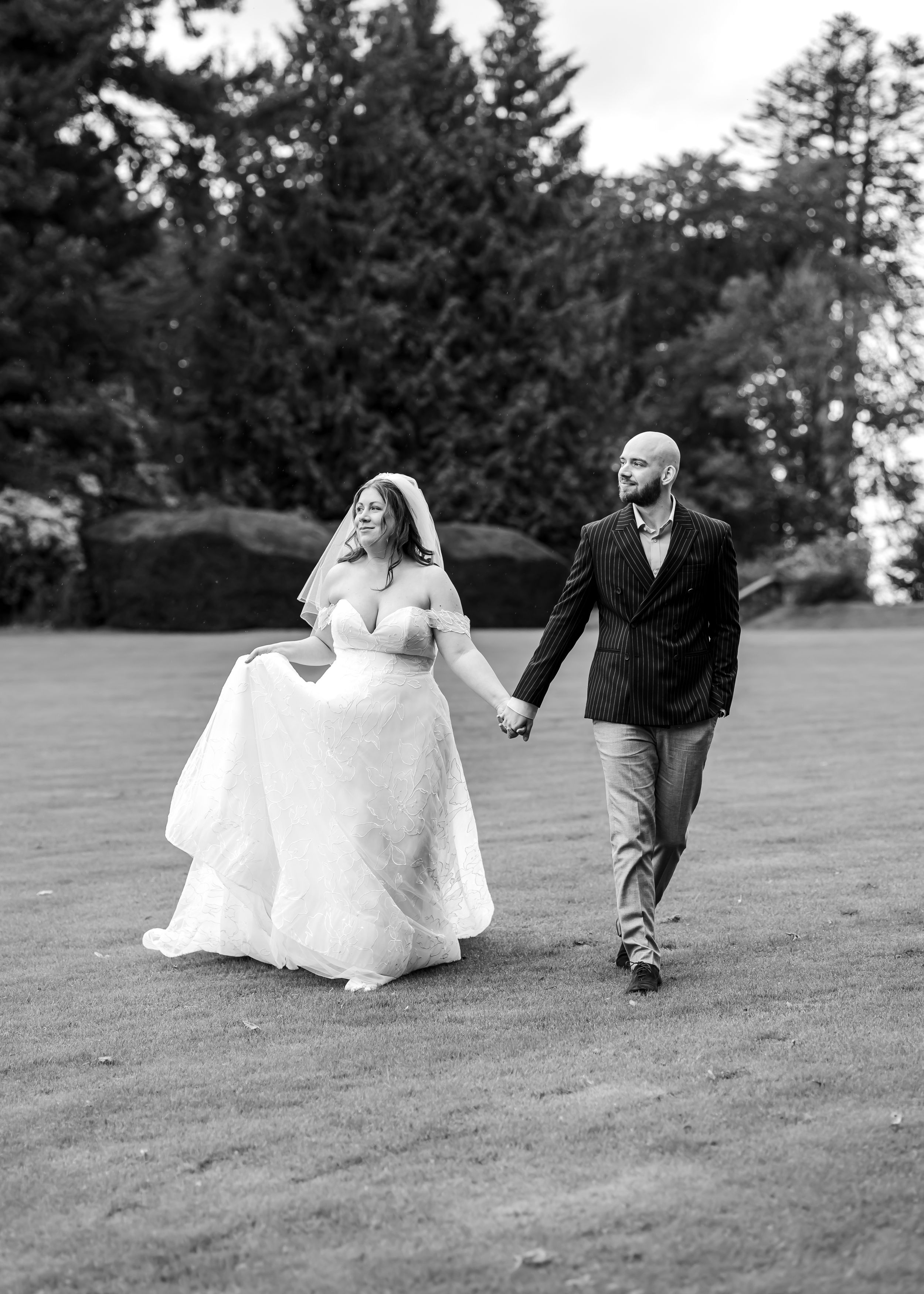 Elopement photography - black and white walking