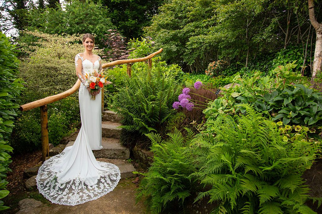 A beautiful bride at the biblical gardens in elgin