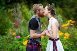 bride and groom at the biblical gardens in elgin