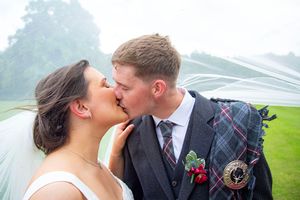 bride and groom under the veil