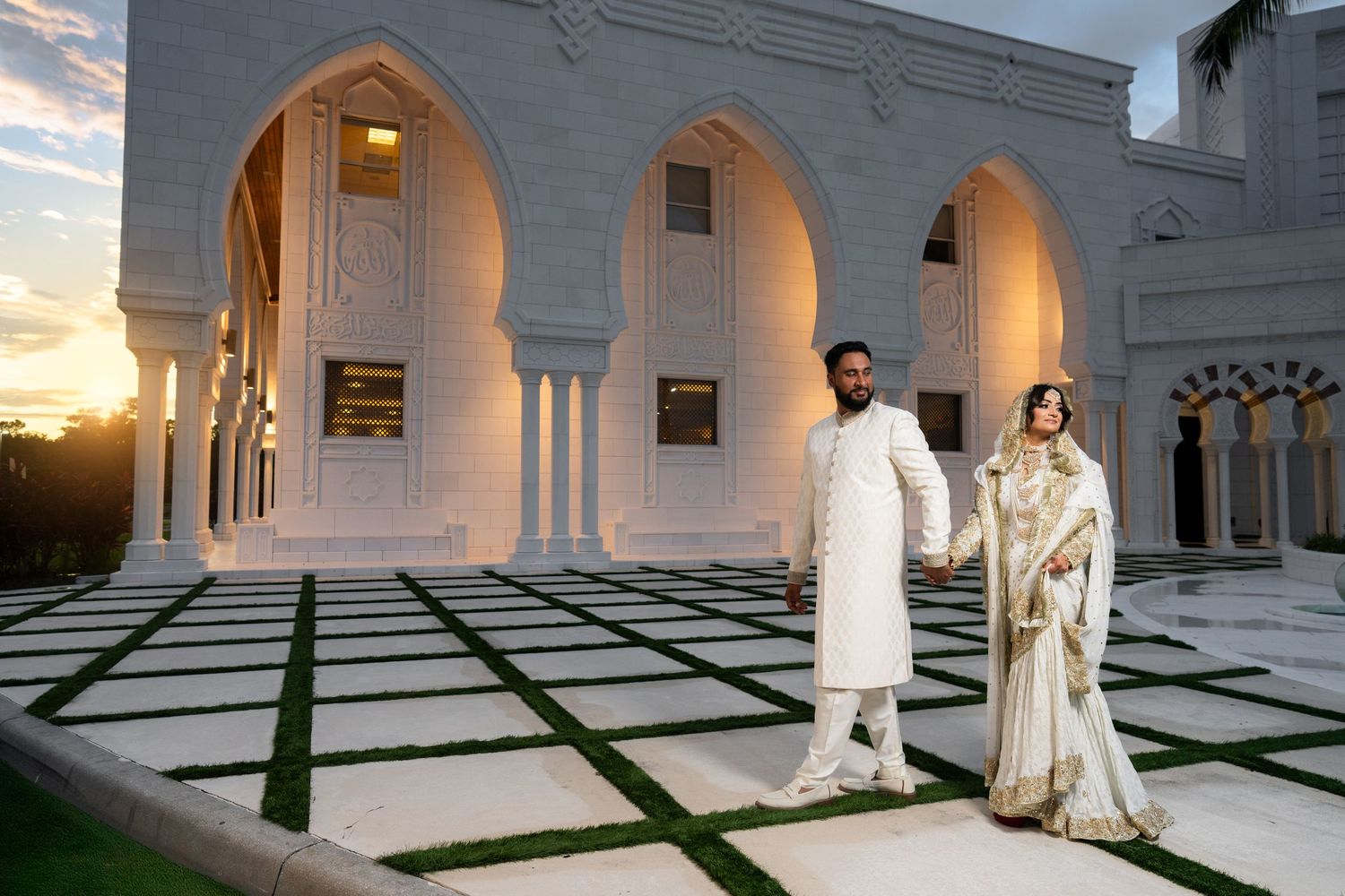 Muslim wedding couple portrait outside mosque Central Florida wedding photographer Weddings by Ray