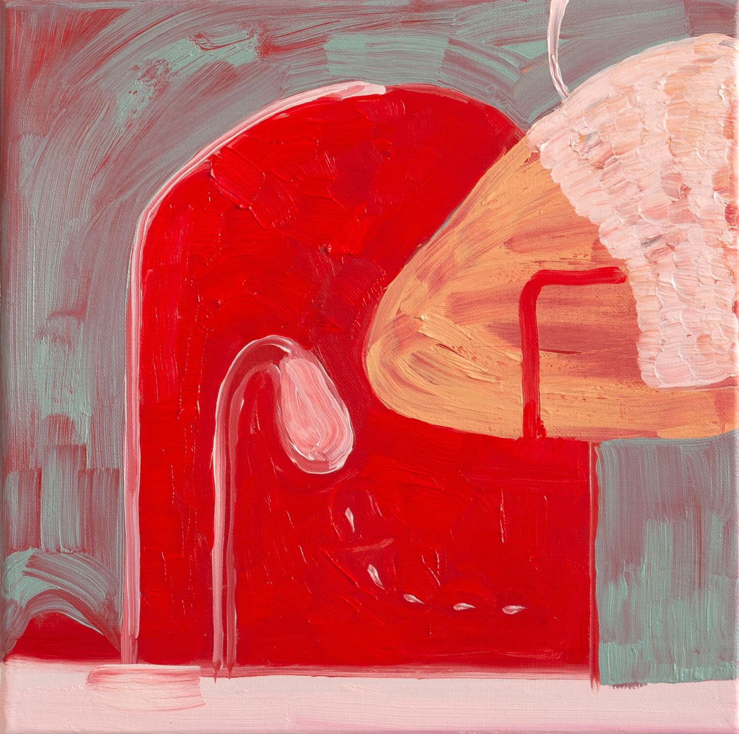 Small-scale abstract painting with figurative or fantastical imagery.