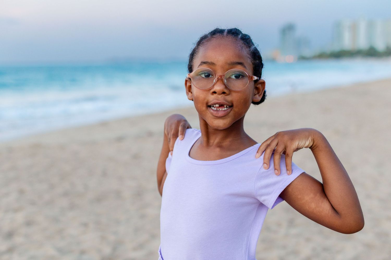 Portrait of a little girl on the beach in Isla Verde, Carolina, Puerto Rico.
