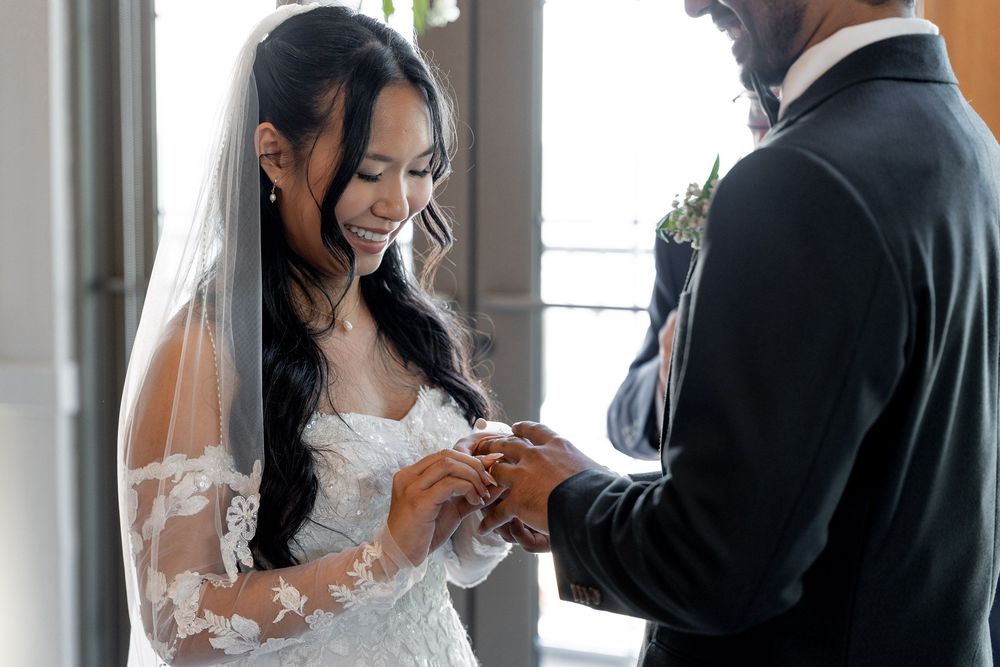 the couple is exchanging rings