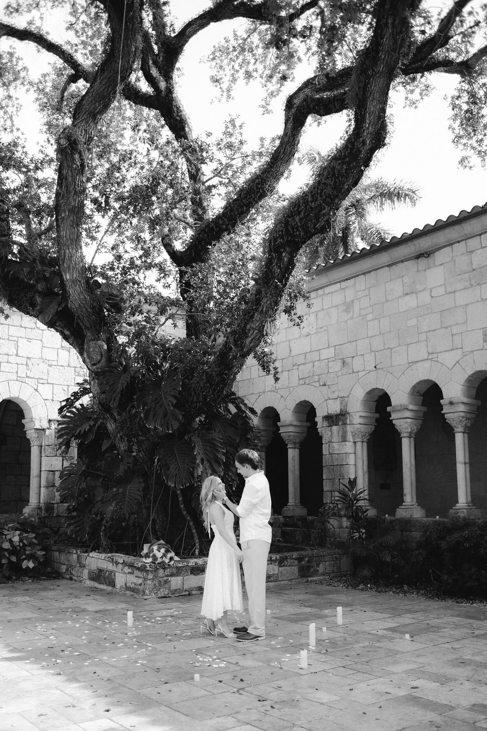 Couple in marriage proposal in The Ancient Spanish Monastery, Miami Beach